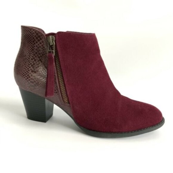 Vionic Bootie Size 7M Maroon Anne Leather Upright Block Heel - Picture 2 of 11